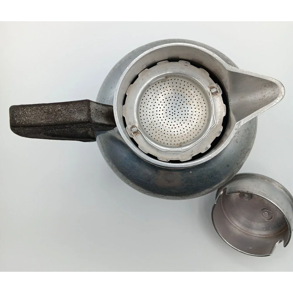 Vtg Aluminum Tea/Coffee Pot Diffuser Mid Century Kitchen Farmhouse Rustic Decor